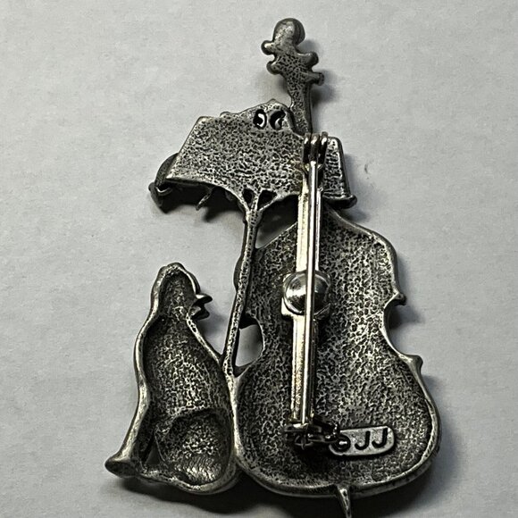 JJ Jonette Brooch Cello Cat & Mouse Pin Cellist Orchestra Music Gift Idea - Picture 3 of 3